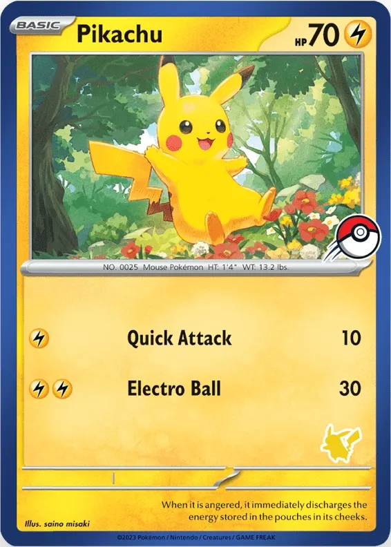 Pikachu - Non-holo - Blue Border - Pikachu, Pokeball